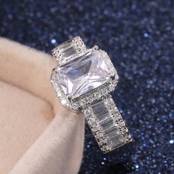 💞 Trendy Radiant Cut Dazzling Zircon Rectangle Rings for Women, PD164 - Picture 4 of 6
